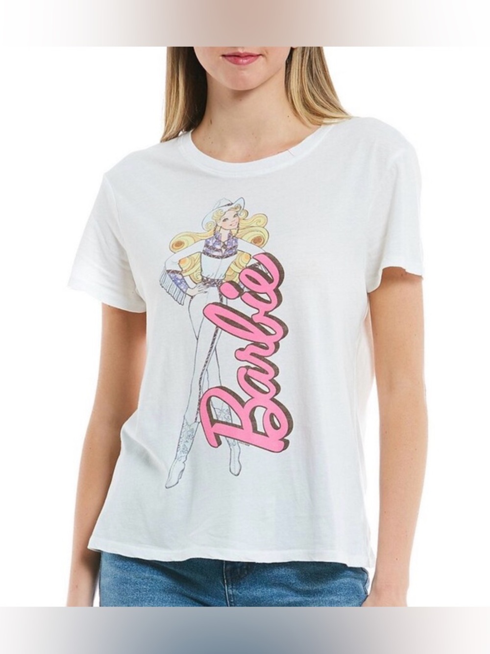 Junk Food Clothing Western Cowgirl Barbie White Crew Neck Graphic T-Shirt Size S - Picture 6 of 14